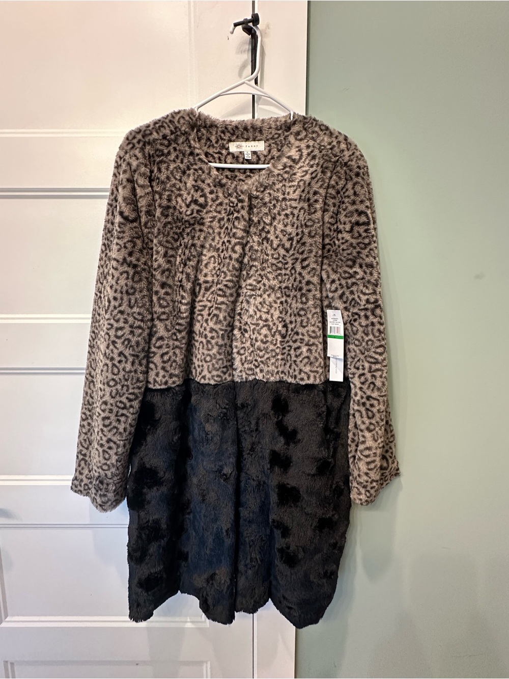 Everly Black and Grey Faux Fur Leopard Jacket